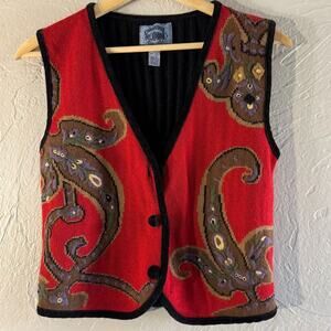 Cambridge Dry Goods Co. 100% Wool Paisley Knit Vest Size XS / S